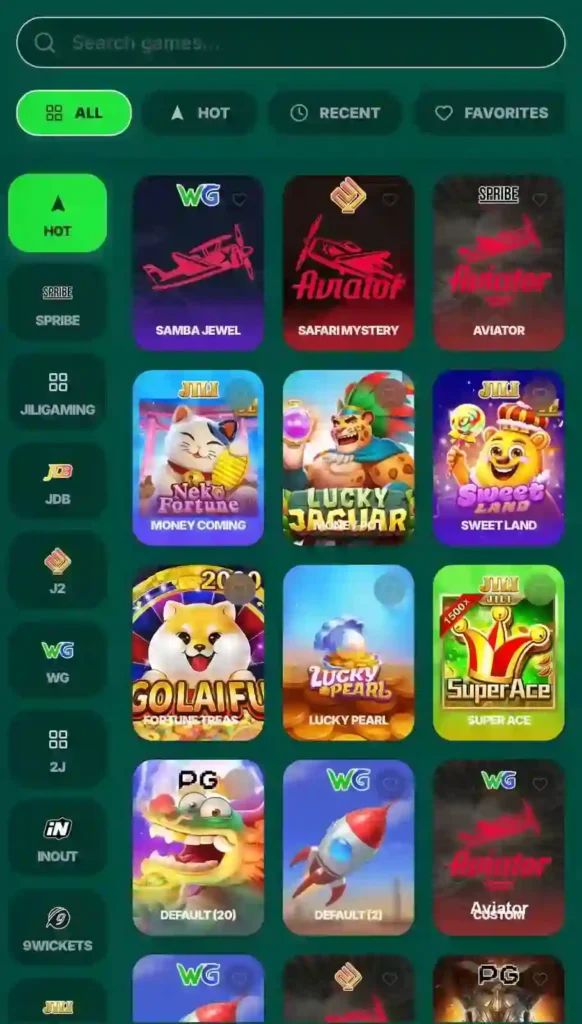 PKRupees Game Main Lobby Screen Showing All Available Slot and Card Games