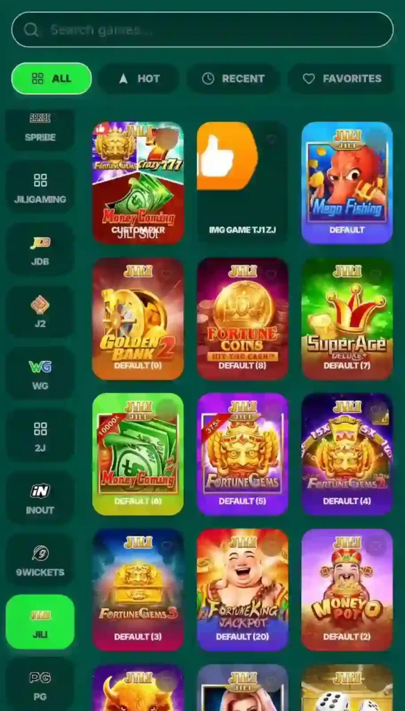 PKRupees Game Main Lobby Screen Showing All Available Slot and Card Games